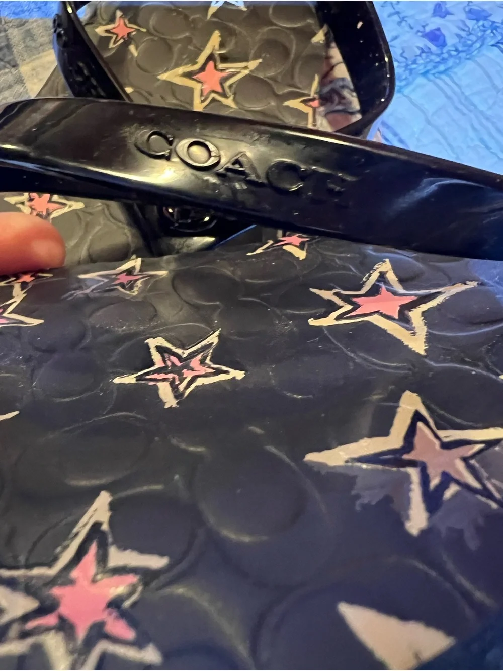 Coach Black Flip Flops with Pink and White Star Print - Picture 3 of 6